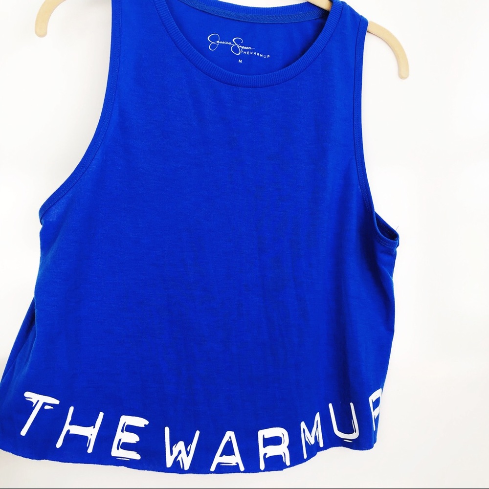 JESSICA SIMPSON BLUE WARM UP CROP CUT-OFF TANK - Picture 6 of 7